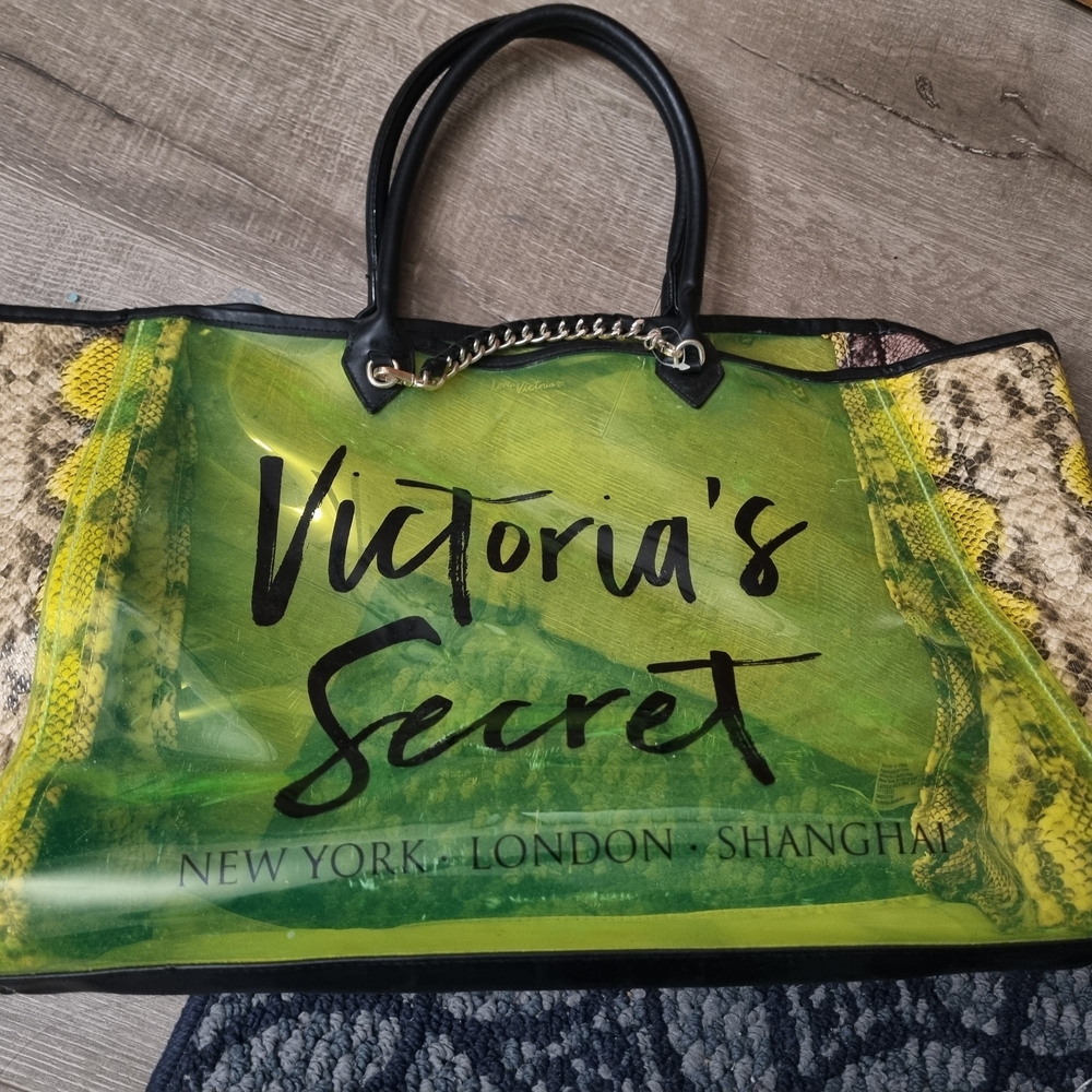 Victoria's Secret Green and Black Tote Bag
